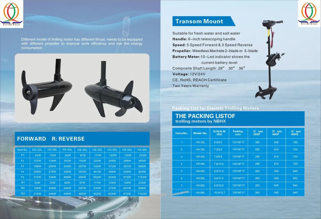 36lbs Thrust Boat Outboard Trolling Motor Electric Outboard Boat Motor