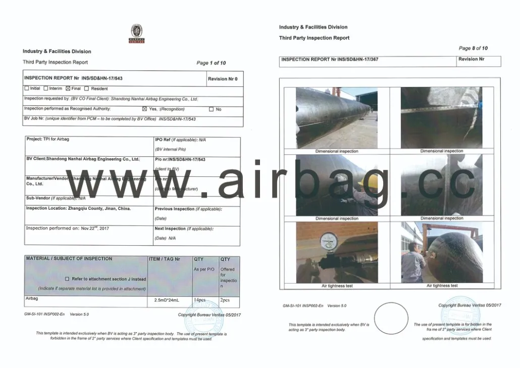 Individual Type Pipeline Buoyancy Air Bags Salvage Airbag for Saling in Deep Water